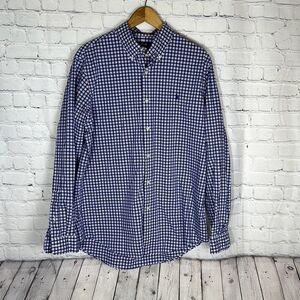 Polo by Ralph Lauren Classic Fit Shirt Blue Red Gingham Cotton 16 1/2 Large